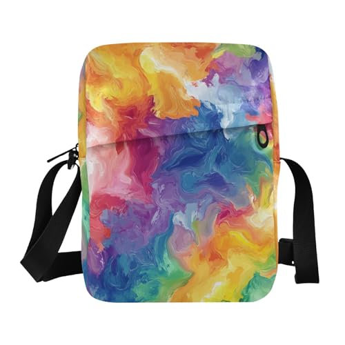 KLL Umhängetasche aus veganem Leder, Regenbogenfarben, Batik-Muster, Umhängetasche, Einkaufstasche, Schulterhandtasche von KLL