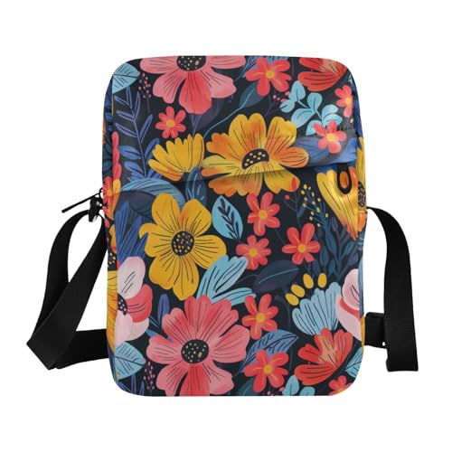 KLL Umhängetasche aus veganem Leder, mit bunten Blumen, für Herren, Umhängetasche, lässige Schulterhandtasche von KLL