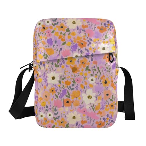 KLL Umhängetasche aus veganem Leder mit buntem Blumenmuster, Aquarellfarben, für Herren, Reise-Schulterhandtasche von KLL