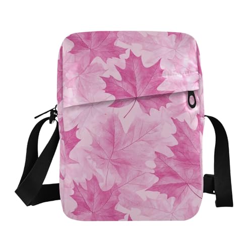 KLL Umhängetasche für Damen, Ahornblätter, rosafarbenes Leder, veganes Leder, Einkaufstasche, Schulterhandtaschen von KLL