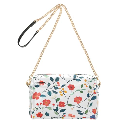 KLL Umhängetasche für Damen, Blumenmuster, grüne Blätter, modisch, klein, veganes Leder, Umhängetasche, Reißverschluss, Schultertasche, Crossover-Tasche von KLL