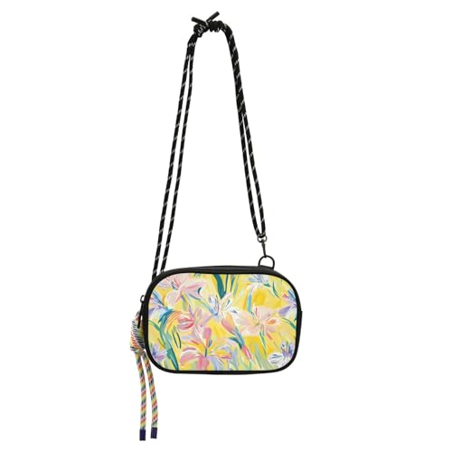 KLL Umhängetasche für Damen, Motiv: Blumen, Lilie, Ölgemälde, schwarz, trendig, mit Kreditkartenfächern, Schultertasche von KLL