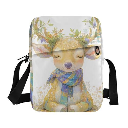 KLL Umhängetasche für Damen, Motiv: Rentier, hyperrealistischer Stil, lebendige Farben, veganes Leder, Schultertasche für Damen, Reise-Schultertasche von KLL