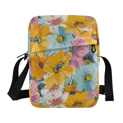 KLL Umhängetasche für Damen, Motiv: Sommerblumen, veganes Leder, Schultertasche, Einkaufstasche, Schulterhandtaschen von KLL