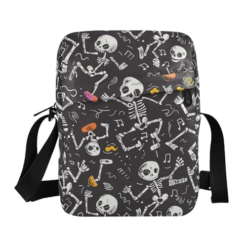 KLL Umhängetasche für Damen, Motiv: Tanzendes Skelett, veganes Leder, klein, lässig, Schwarz von KLL