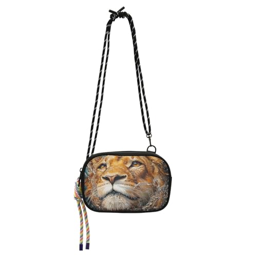 KLL Umhängetasche für Damen, Motiv: cooler Löwe im Wasser-Ölgemälde, klein, schwarz, mit Kreditkartenfächern, Schultertasche zum Einkaufen von KLL