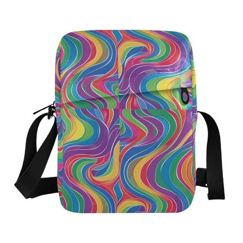 KLL Umhängetasche für Damen, Regenbogenfarben, bunt, abstrakt, Spiralform, veganes Leder, Grün, Umhängetasche, lässige Schulterhandtasche von KLL