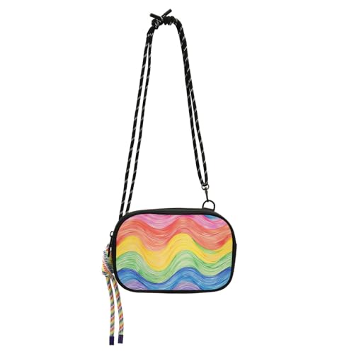KLL Umhängetasche für Damen, Regenbogenfarben, gewellte Linien, bequem, mit verstellbarem Riemen, kleine Schultertaschen für Wandern und Reisen von KLL