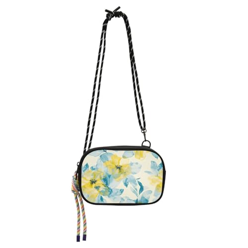 KLL Umhängetasche für Damen, abstrakte Aquarell-Blume, Zitronengelb, Hellblau, Schwarz, mit Kreditkartenfächern, Schultertasche zum Einkaufen von KLL