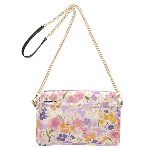 KLL Umhängetasche für Damen, buntes Blumenmuster, Aquarell, modisch, kleine Tasche für Damen, veganes Leder, Umhängetasche, mit Reißverschluss von KLL