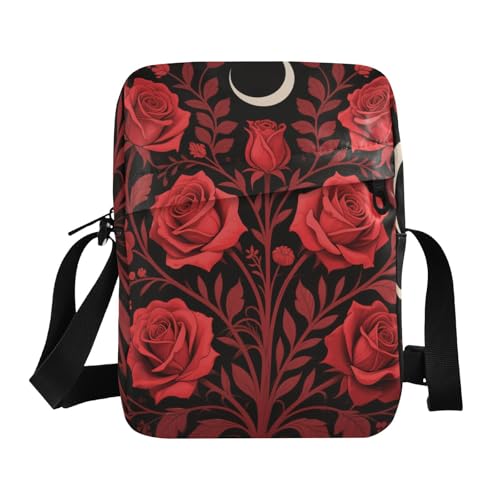KLL Umhängetasche für Herren, Gothic-Rosen, veganes Leder, Reise-Handtasche für Reisen von KLL