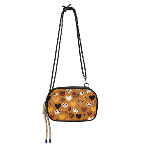 KLL Umhängetasche für Herren, Leopardenmuster, Herz-Design, Diebstahlschutz, trendig, mit Kreditkartenfächern, Seitentaschen, für Spaziergänge von KLL