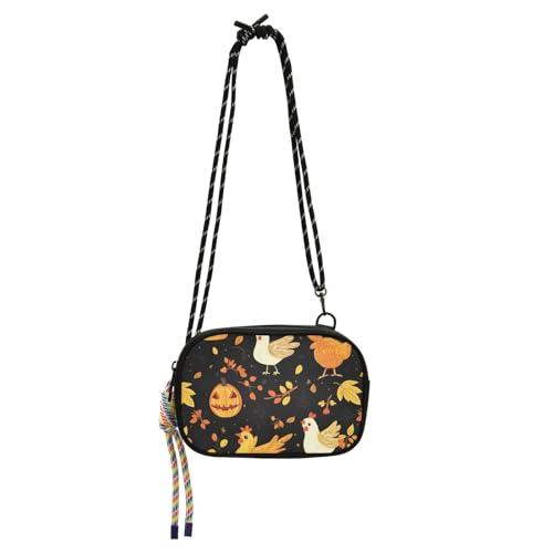KLL Umhängetasche für Herren, Motiv: Huhn, Halloween, wasserdicht, mit Kreditkartenfächern, Schwarz / Schwarz von KLL