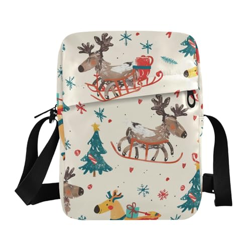 KLL Umhängetasche für Herren, Motiv: Weihnachtselch, Cartoon, niedlich, veganes Leder, kleine Umhängetasche für Damen, zum Einkaufen, für Damen von KLL