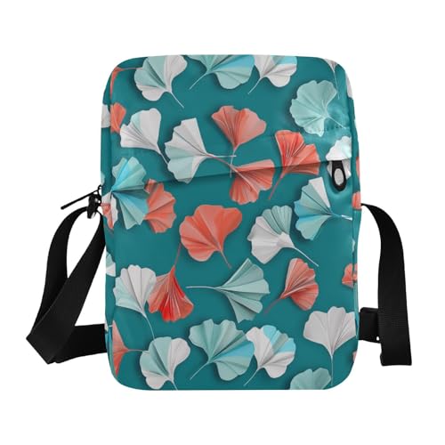 KLL Umhängetasche für Herren, Motiv: grüne Gingko-Blätter, Origami-Kunst, veganes Leder, für Reisen, Damen von KLL