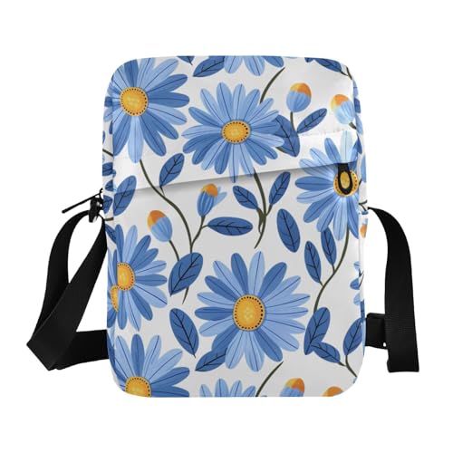 KLL Umhängetasche für Herren, Motiv: niedliche blaue Gänseblümchen und Blumen, veganes Leder von KLL