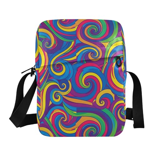 KLL Umhängetasche für Herren, Regenbogenfarben, abstrakt, spiralförmig, veganes Leder, Reise-Schultertasche von KLL