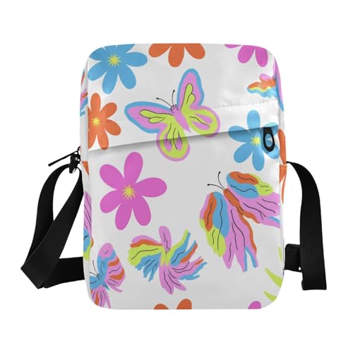 KLL Umhängetasche für Herren, buntes Blumenmuster, veganes Leder, Umhängetasche, Reise-Schultertasche für Damen von KLL