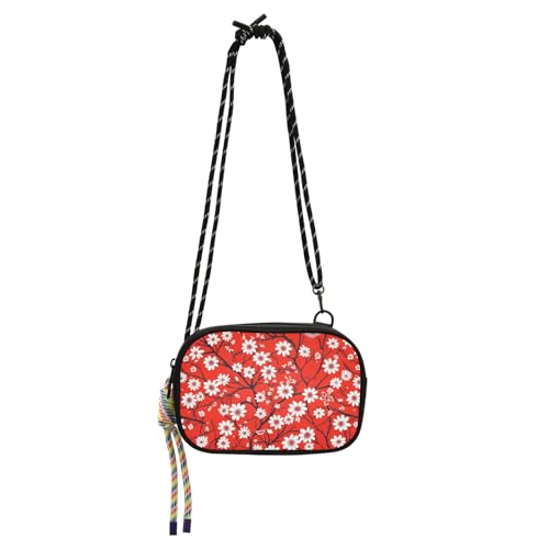 KLL Umhängetasche für Herren, mit Kreditkartenfächern, Blumenmuster, Rot / Schwarz von KLL