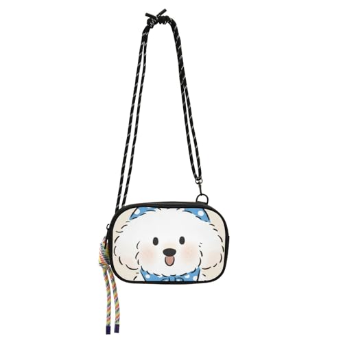 KLL Umhängetasche für Herren, niedlicher Cartoon-Hund, schwarz, mit Kreditkartenfächern, Schulterhandtaschen für Damen von KLL