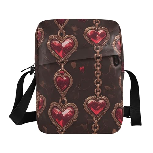 KLL Umhängetasche im Gothic-Stil, herzförmige Kette, veganes Leder, für Herren, lässige Schulterhandtaschen von KLL