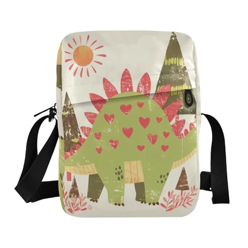 KLL Umhängetasche im Kritzelei-Stil, Cartoon-Dinosaurier, herzförmig, veganes Leder, Schultertasche für Herren, lässige Damen-Schultertasche von KLL
