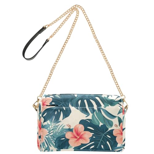 KLL Umhängetasche im tropischen Stil, grüne Blätter, rote Blume, modische Umhängetasche, kleine Taschen für Damen, veganes Leder, Umhängetasche, wasserdicht, Schulterhandtaschen für Damen von KLL