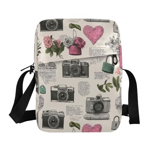 KLL Umhängetasche mit Herzschlössern und Blumen, Retro, für Herren, veganes Leder, kleine Umhängetasche, Einkaufstasche, Schulterhandtaschen für Damen KLL Umhängetasche mit Herzschlössern und Blumen, Retro, für Herren, veganes Leder, kleine Umhängetasche, Einkaufstasche, Schulterhandtaschen für Damen von KLL