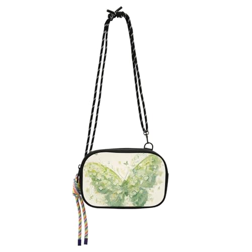 KLL Umhängetasche mit Notennoten und Schmetterlingen, für Damen, bequem, mit Kreditkartenfächern, Seitentaschen, Grün / Schwarz von KLL