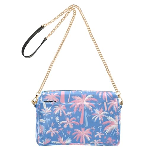 KLL Umhängetasche mit Palmenmotiv, pfirsichblau, Aquarell, modisch, klein, veganes Leder, Damen-Geldbörse, Cross-Body, Reißverschluss, Schulterhandtaschen von KLL