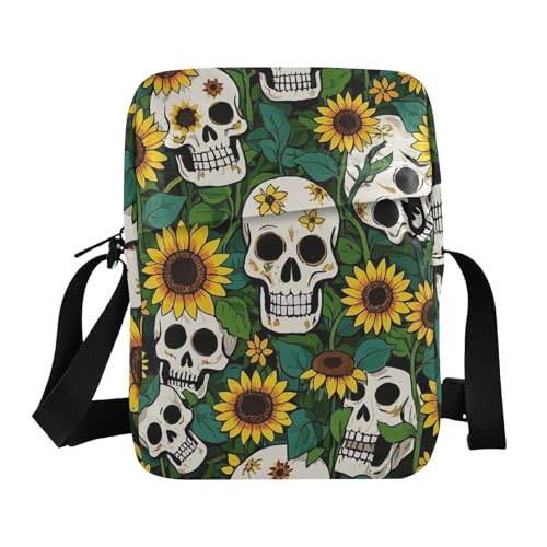 KLL Umhängetasche mit Sonnenblumen-Motiv, niedlich, veganes Leder, für Herren, lässige Schultertasche, Grün von KLL