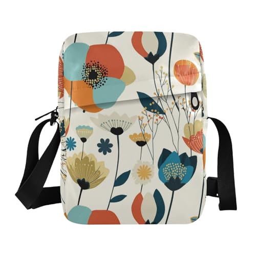KLL Umhängetasche mit abstrakten Kunst-Illustrationen und Blumen, veganes Leder, kleine Umhängetasche, für Damen, Reisen, Damen, Schulterhandtaschen von KLL