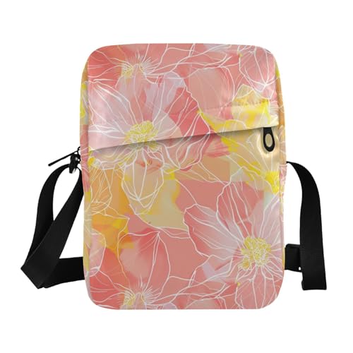 KLL Umhängetasche mit abstrakten hellen Blumen, veganes Leder, Umhängetasche, für Herren, Einkaufstasche von KLL