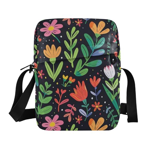 KLL Umhängetasche mit bunten Blumen, für Damen, veganes Leder, Crossbody-Tasche, für Herren, Reise-Schulterhandtasche von KLL