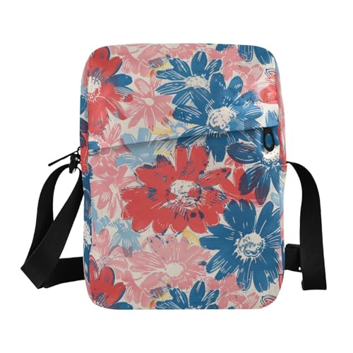 KLL Umhängetasche mit bunten Blumen, veganes Leder, Umhängetasche, für Herren, Reisen, Damen von KLL