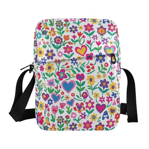 KLL Umhängetasche mit bunten Blumen, veganes Leder, für Herren, Einkaufstasche, Schultertasche für Reisen von KLL