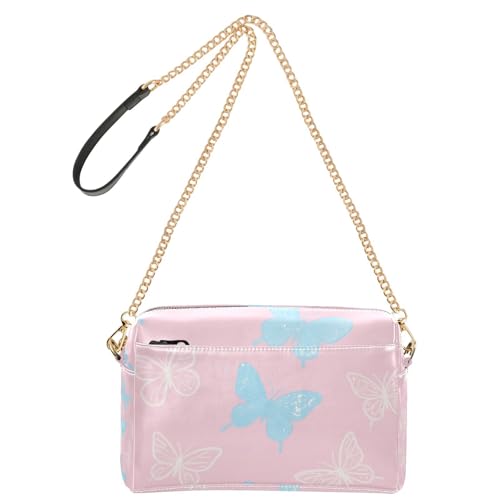 KLL Umhängetasche mit künstlichen Glitzer-Pailletten, Schmetterling, Rosa, modische Umhängetasche, kleine Tasche für Damen, veganes Leder, Cross-Body, Geldbörse, Reißverschluss, Schulterhandtaschen von KLL