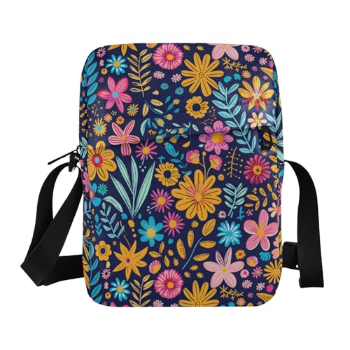 KLL Umhängetasche mit mehrfarbigen Blumen, veganes Leder, Umhängetasche, für Damen, kleine Einkaufstaschen, Damen-Schulterhandtaschen von KLL