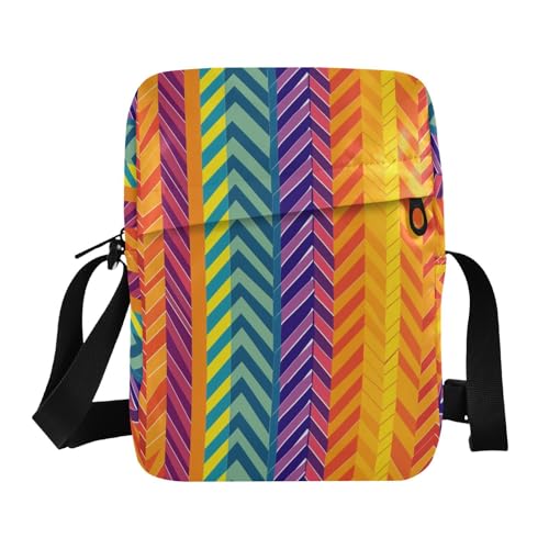 KLL Umrandete Regenbogen-Herren-Umhängetasche, veganes Leder, Umhängetasche, Einkaufstasche, Damen-Schulterhandtasche von KLL