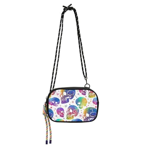 KLL Vapour Style Totenköpfe bunte Mini-Umhängetasche für Herren, praktisch mit verstellbarem Riemen, Kuriertasche, Crossbody-Tasche für Spaziergänge mit dem Hund von KLL