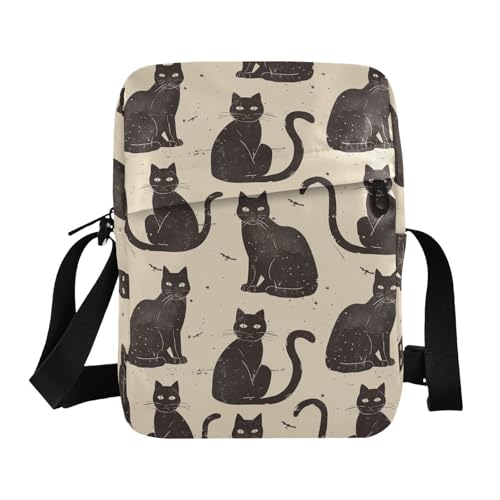 KLL Vintage Brown Cats Cartoon Messenger Bag for men Vegan Leather Mens Crossbody Bag Travel Shoulder Hand Bags von KLL