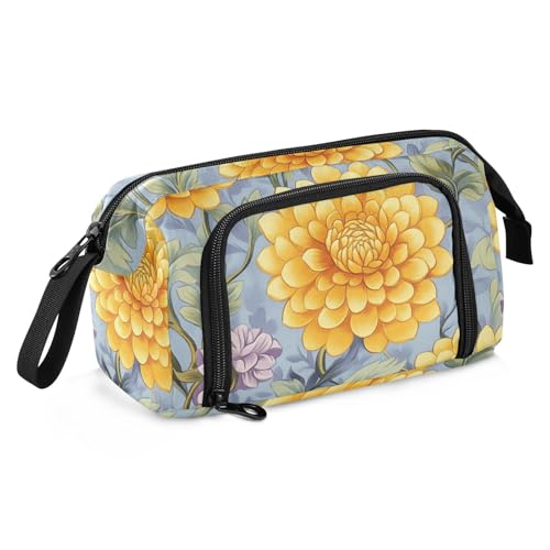 KLL Vintage Dahlie Blume Gelb Lila Stifteetui Große Kapazität Mädchen Federmäppchen mit Schlitz für Jugendliche High School von KLL