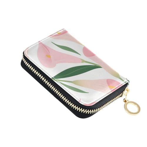 KLL Vintage Pink Calla Lily Chic Leather Small Card Wallet Woman with Cion Purse RFID Blocking Credit Card Holder for Men with Zipper von KLL