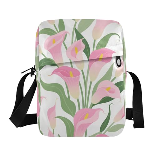 KLL Vintage Pink Calla Lily Chic Messenger Bag Vegan Leather Mens Crossbody Bag Small Shopping Shoulder Handbag For Travel von KLL