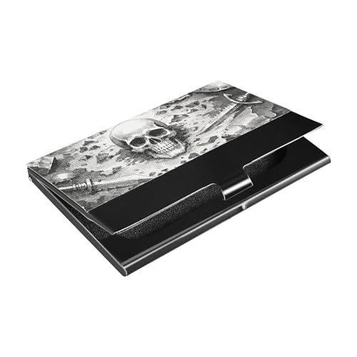 KLL Vintage War Skull Gray Slim Card Holder for Business Card with Leather and Stainless Steel Pocket Card Holder for Protects Your Cards portatarjetas para Hombre von KLL