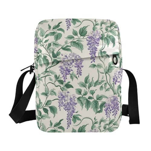 KLL Vintage Wisteria Flower Retro Messenger Bag für Damen, veganes Leder, Schultertasche für Damen, lässige Schulterhandtaschen von KLL