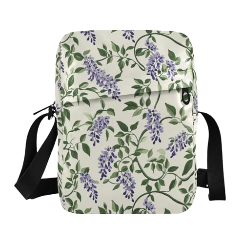 KLL Vintage Wisteria Flower Retro Messenger Bag für Herren Veganes Leder Herren Crossbody Bag Kleine Shopping Frau Handtasche Schultergurt von KLL