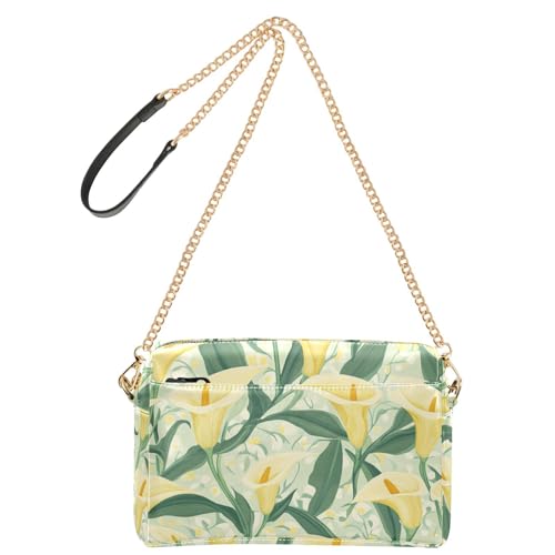 KLL Vintage gelbe Calla-Lilien-Blumenmode-Umhängetasche für Damen, klein, veganes Leder, Umhängetasche, wasserdicht, Crossover-Tasche von KLL