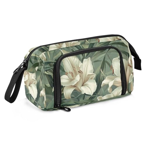 KLL Vintage weiße Lilie Blume Federmäppchen Große Kapazität Stifteetui Kosmetik mit Fach für Jugendliche Preppy School von KLL