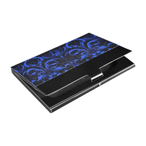 KLL Visitenkartenetui mit Blumenmotiv, ultradünn, mit Leder und Edelstahl, Kartenhalter zum Schutz Ihrer Karten, Marineblau von KLL